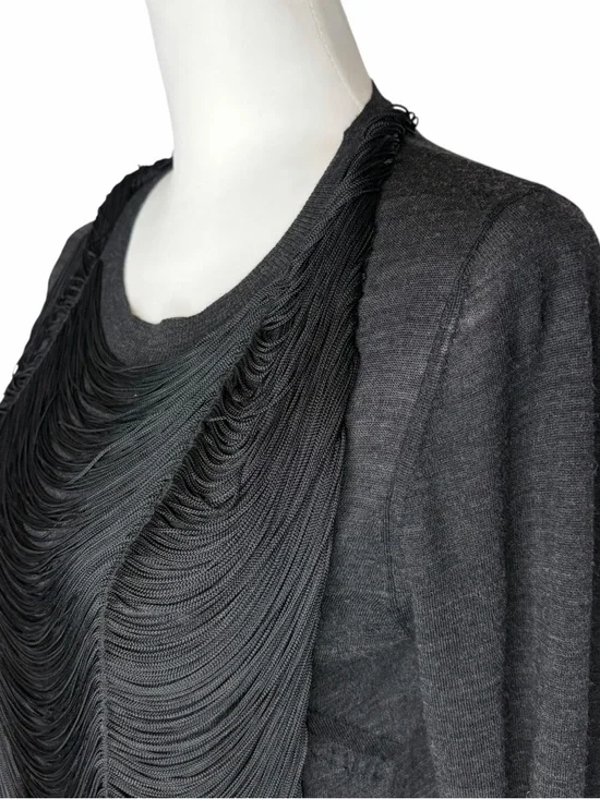 Vera Wang Black Long Sleeve Draped Fringe Top - Picture 2 of 7